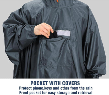 Leichter Wasserdichter Regenponcho mit Kapuze Reflektierende Streifen Sporting