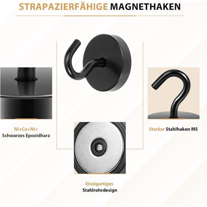Neosmuk Magnethaken Schwarz 47kg Extra Stark für Werkstatt