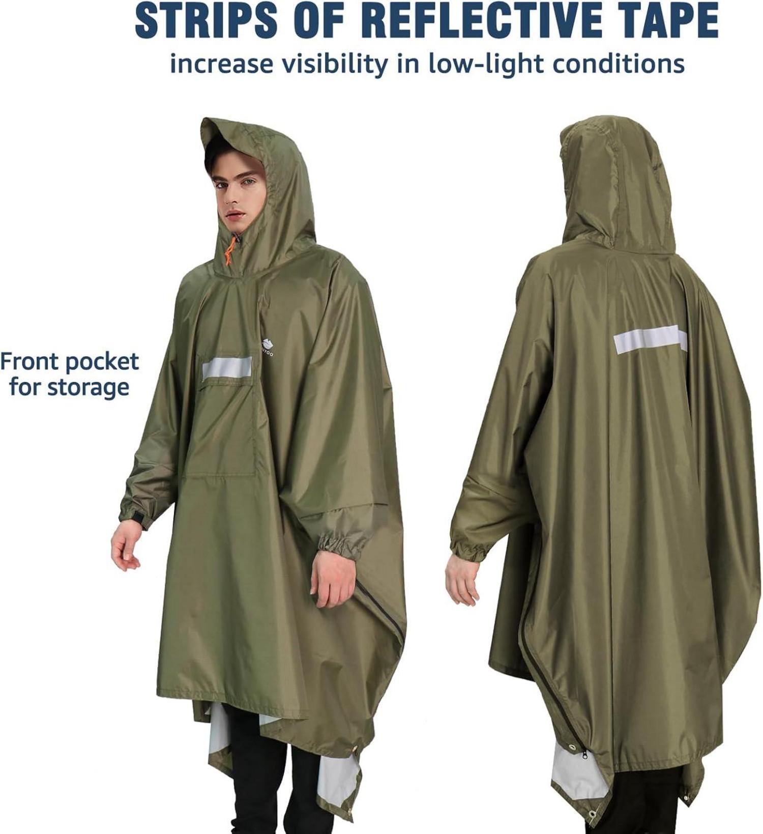 ANYOO Leichter Wasserdichter Regenponcho mit Ärmeln und