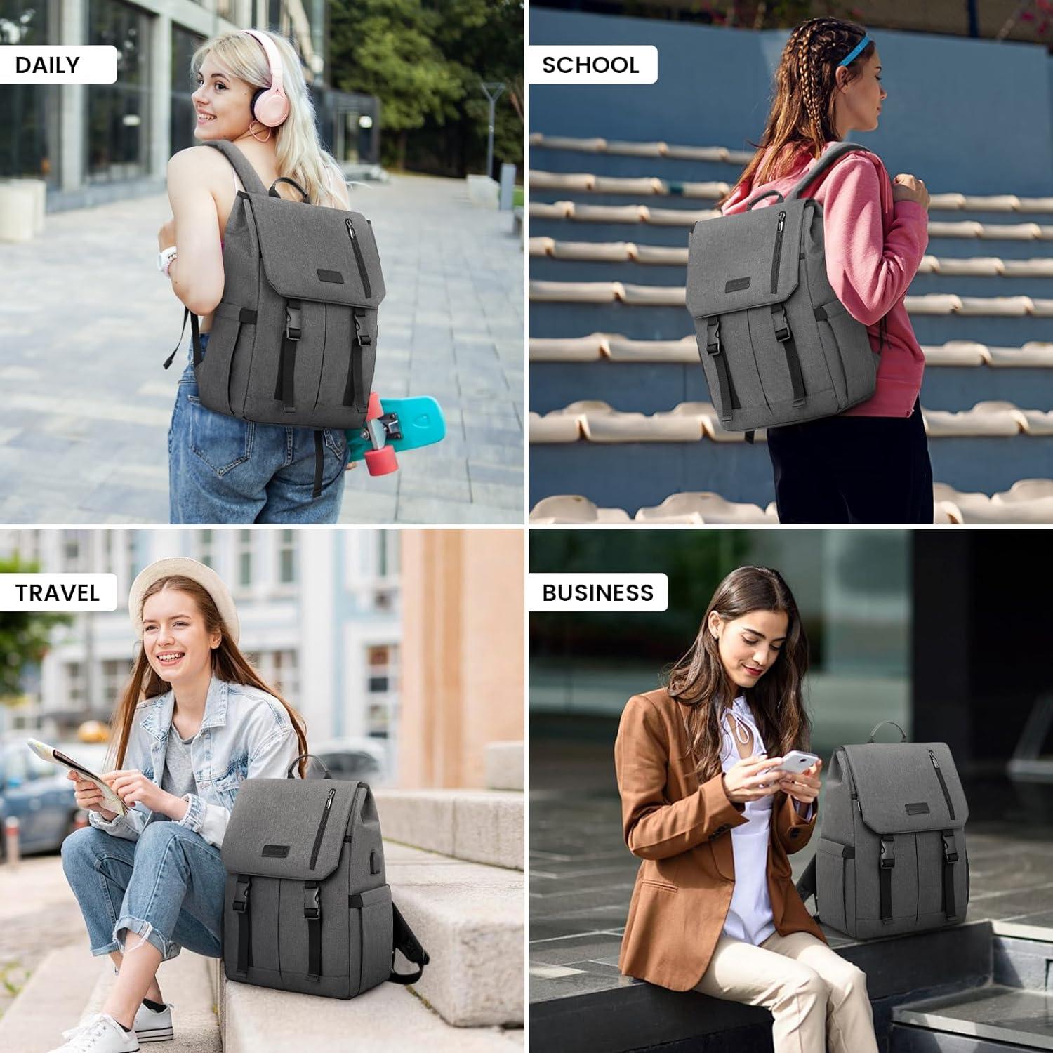 Laptop Rucksack Damen Herren 15.6 Zoll Schulrucksack Wasserfest Uni Grau