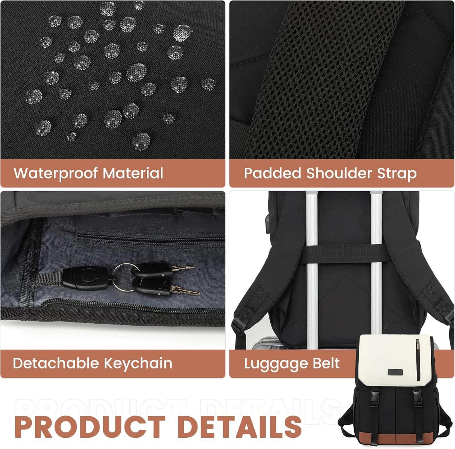 Schwarzer 15.6 Zoll Laptop Schulrucksack Damen Herren Wasserdicht