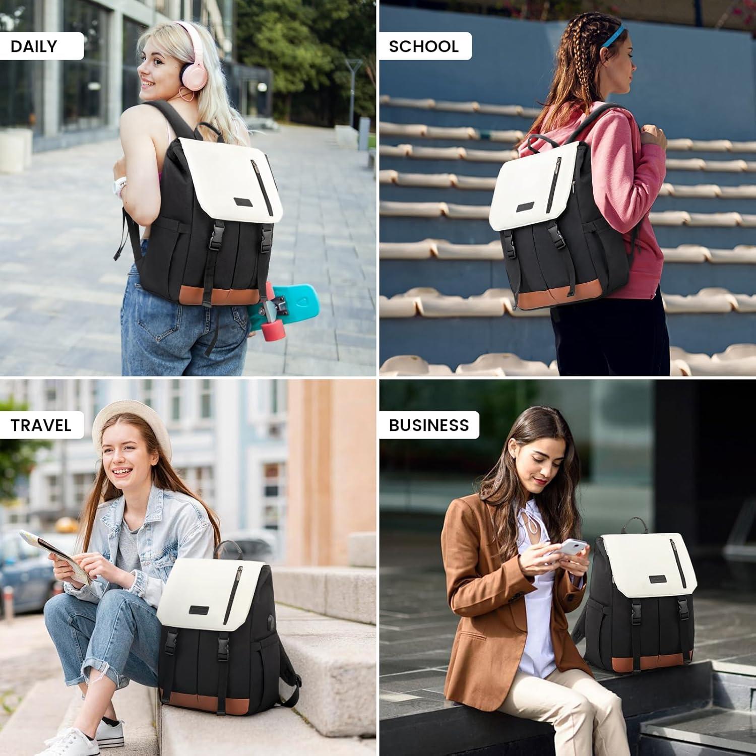 Schwarzer 15.6 Zoll Laptop Schulrucksack Damen Herren Wasserdicht