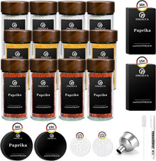 Gewürzdosen Set Akazienholz Glas 12 Gewürzetiketten 100ml