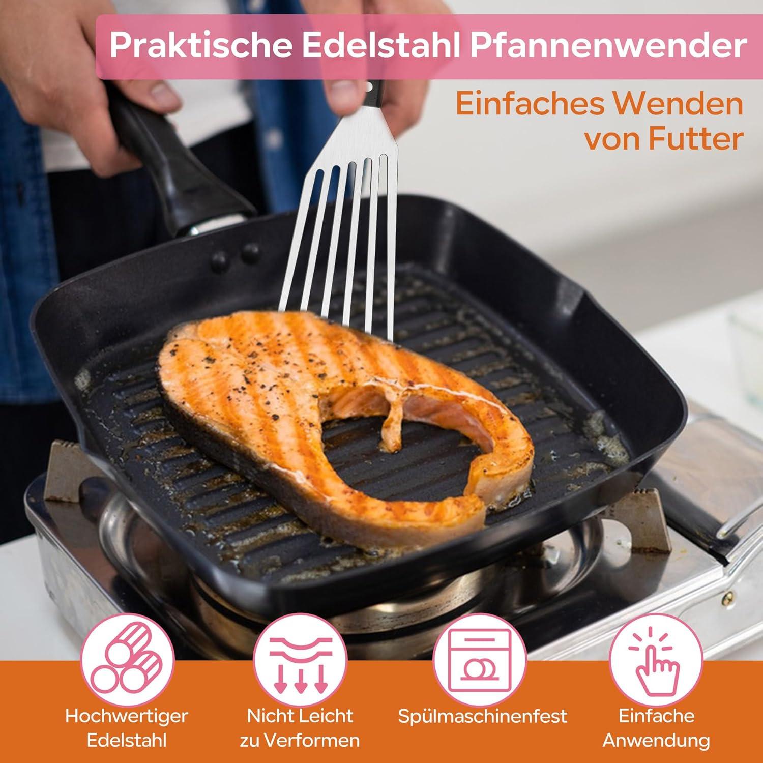 Joyfair Edelstahl Pfannenwender Set - 2 Stück hitzebeständiger Grillspachtel - Fischwender für Küche, Braten, Wenden - Geschenk Geeignet
