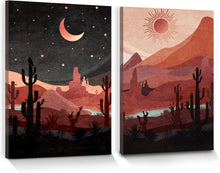 Boho Tag Nacht Bilder Schwarz Rot Sterne Mond Sonne Wüste Fluss