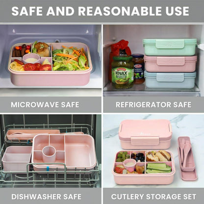 Bugucat Lunchbox Kinder 1300ML 2Set Bento Box Brotdose mit Besteckset BPA-Frei Blau/Rosa