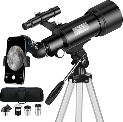 Teleskop Astronomie 70/400mm Profi mit 5x24 Sucherfernrohr und Stativ