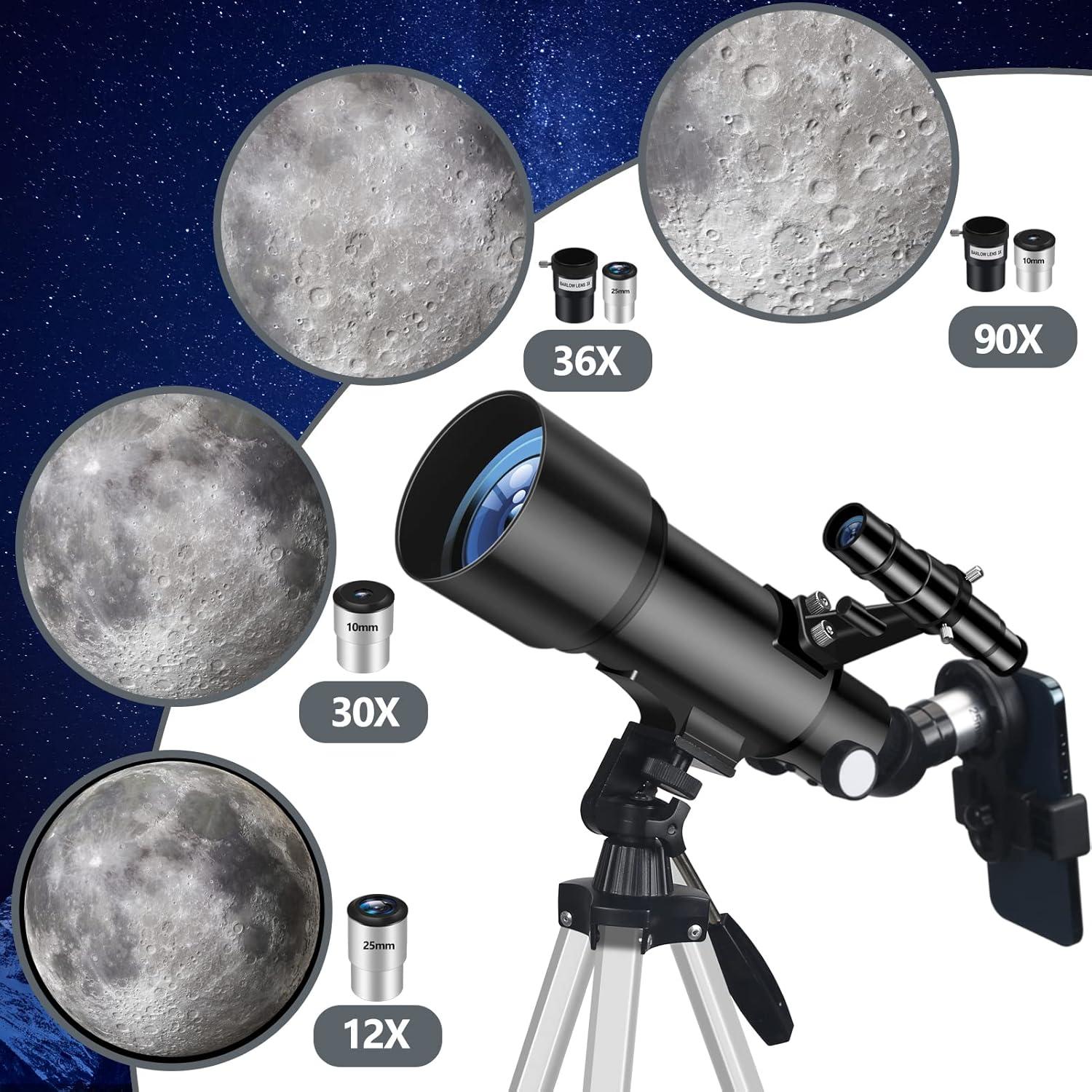 Mijiao Teleskop Astronomie 70/400mm für Anfänger mit Sucherfernrohr und Stativ