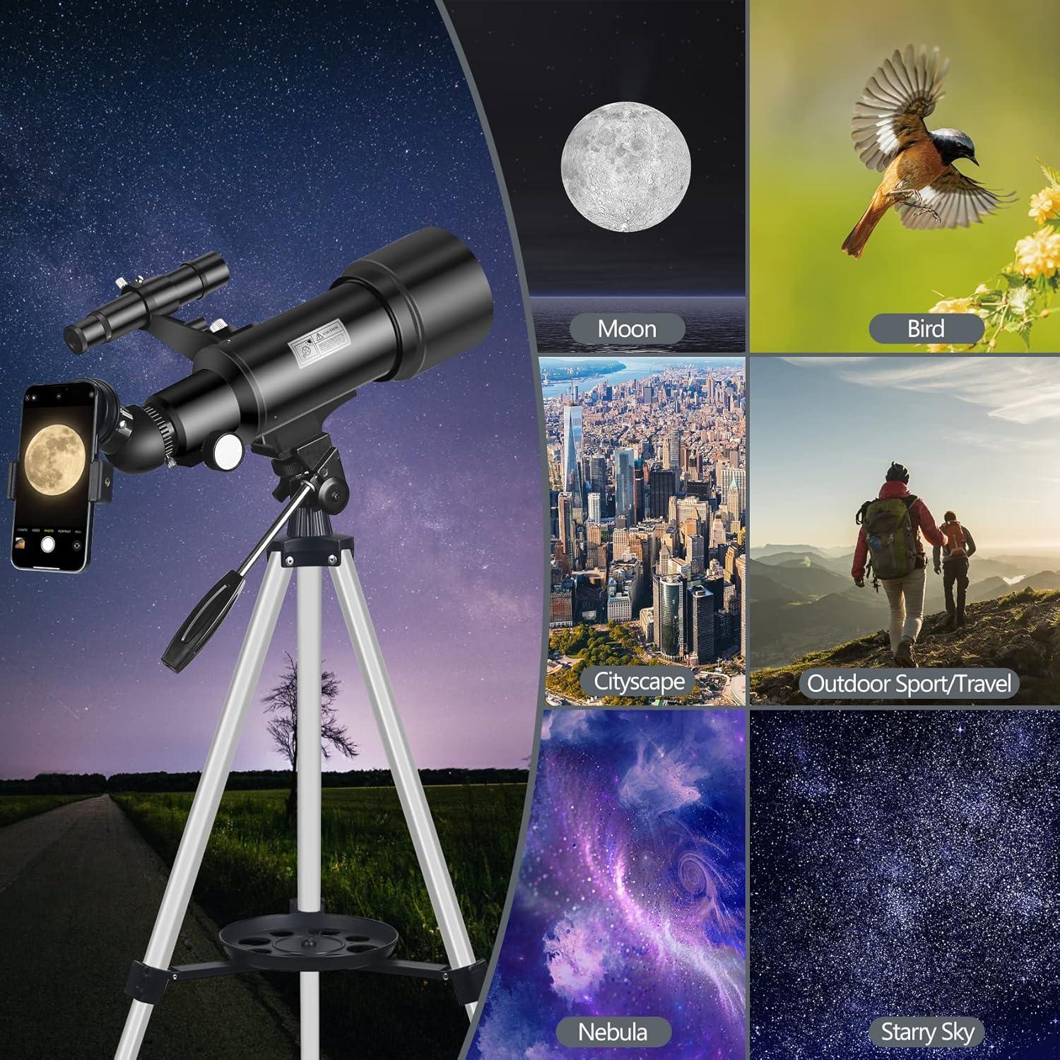 Teleskop Astronomie Profi 70/400mm für Anfänger mit 5x24 Sucherfernrohr und