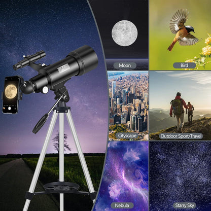 Teleskop Astronomie Profi 70/400mm für Anfänger mit 5x24 Sucherfernrohr und