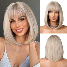 Platinblonde Bob Perücke mit Pony - Kurz Gerade für Cosplay und Partys
