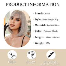 Platinblond Bob Perücke mit Pony Kurz Synthetisches Haar für
