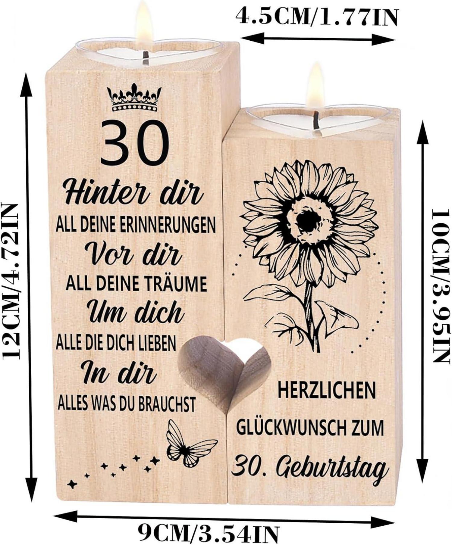 30. Geburtstag Kerzenständer Holz Herzform mit Kerze - Geschenk Deko