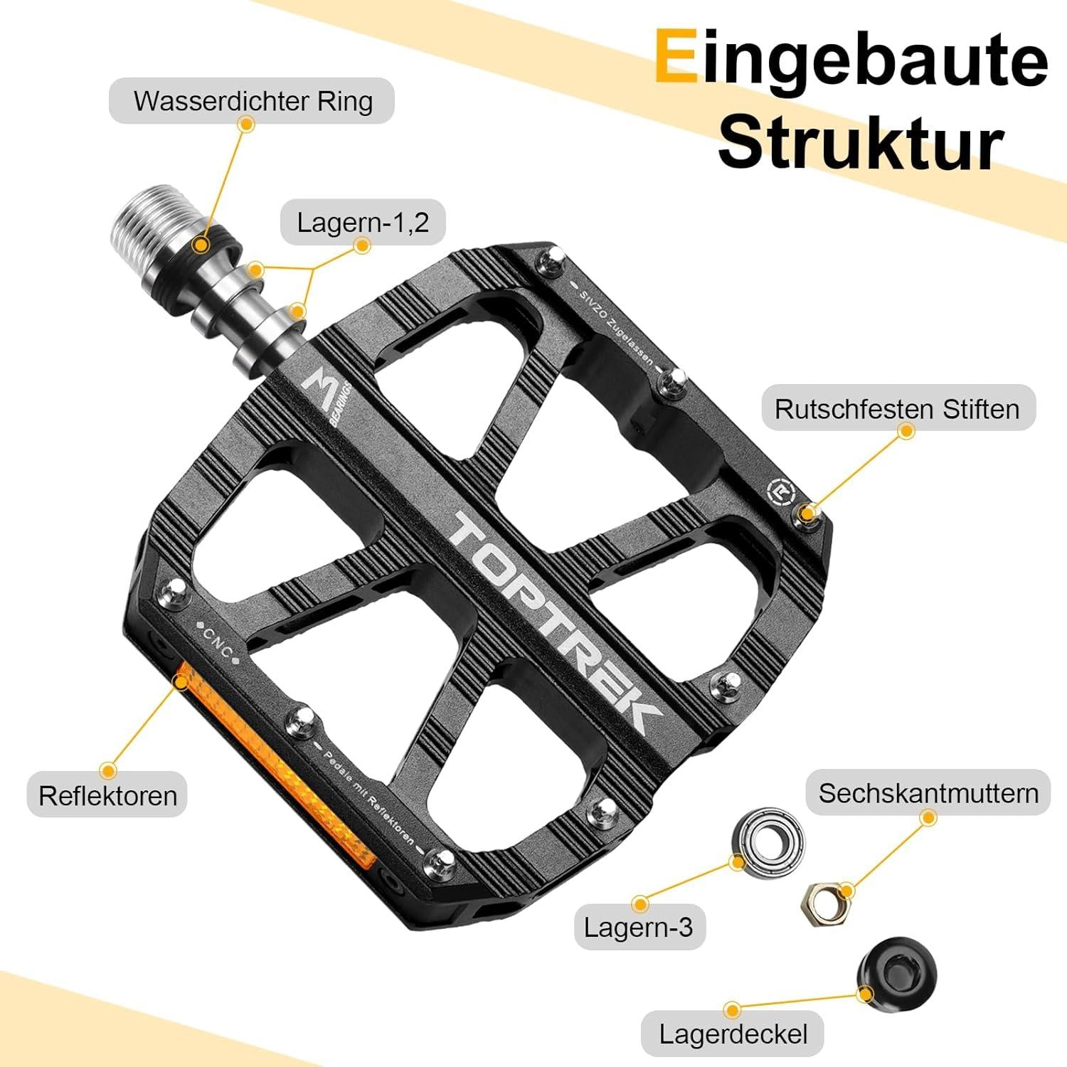 Toptrek Fahrradpedale StVZO Zugelassen Aluminium MTB Pedale Schwarz