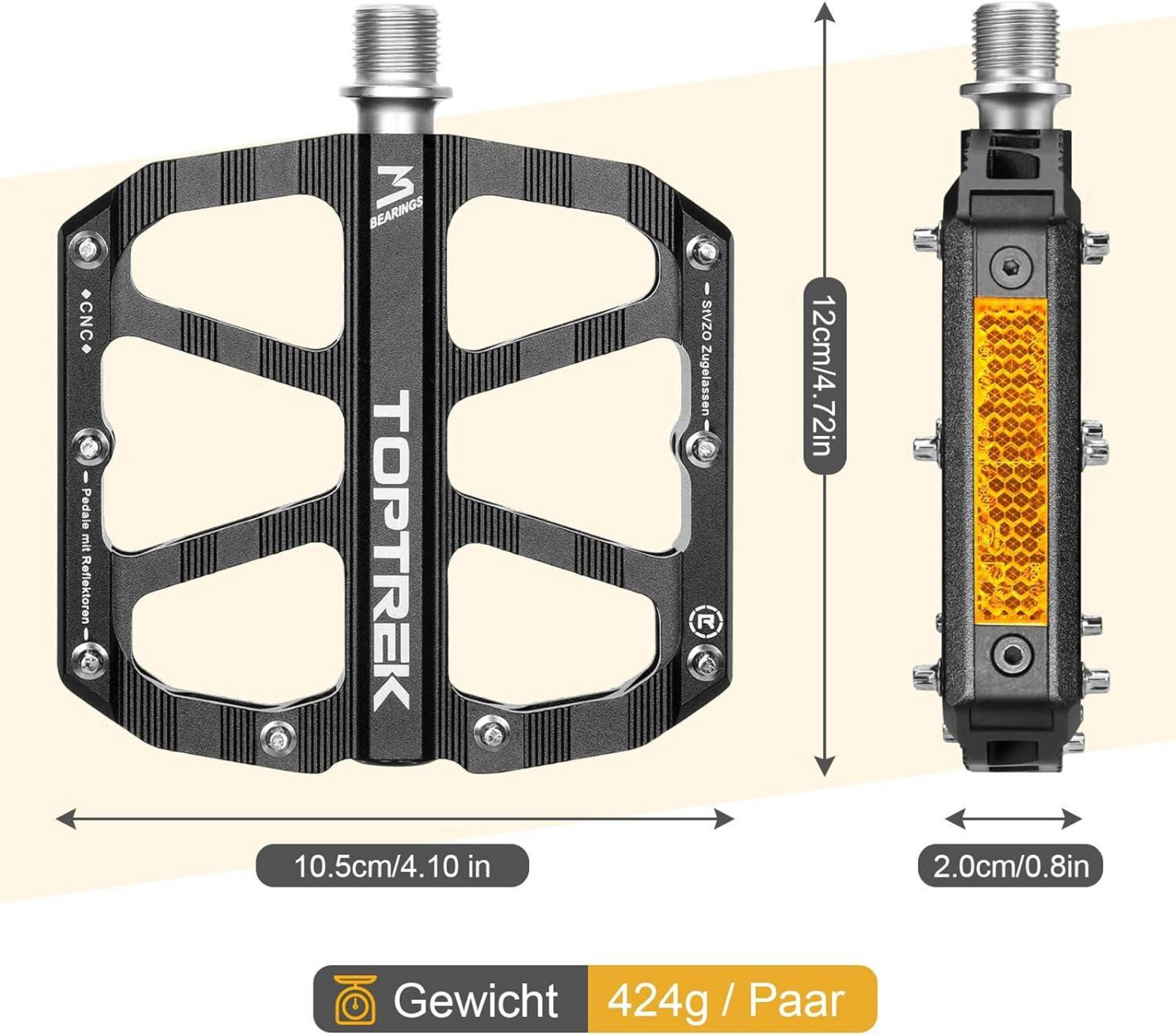 Toptrek StVZO Zugelassene Fahrradpedale Aluminium MTB Pedale Schwarz