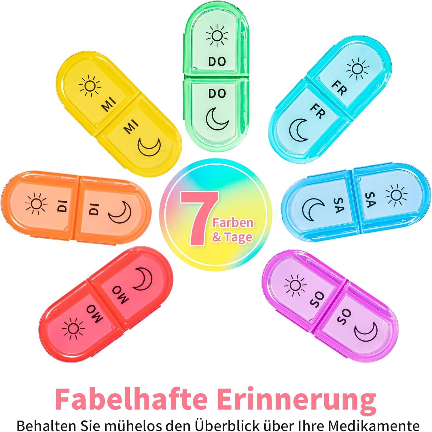 Tablettenbox 7 Tage mit 14 Fächern, Medikamentenbox Pillendose Rosa