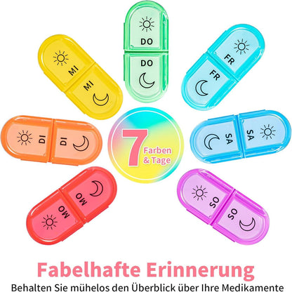 Tablettenbox 7 Tage mit 14 Fächern, Medikamentenbox Pillendose Rosa