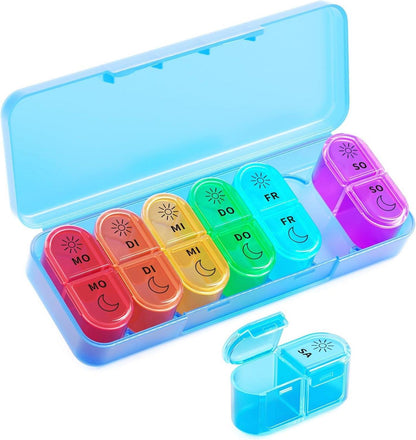 Tablettenbox 7 Tage Medikamentenbox mit 2 Fächern Blau