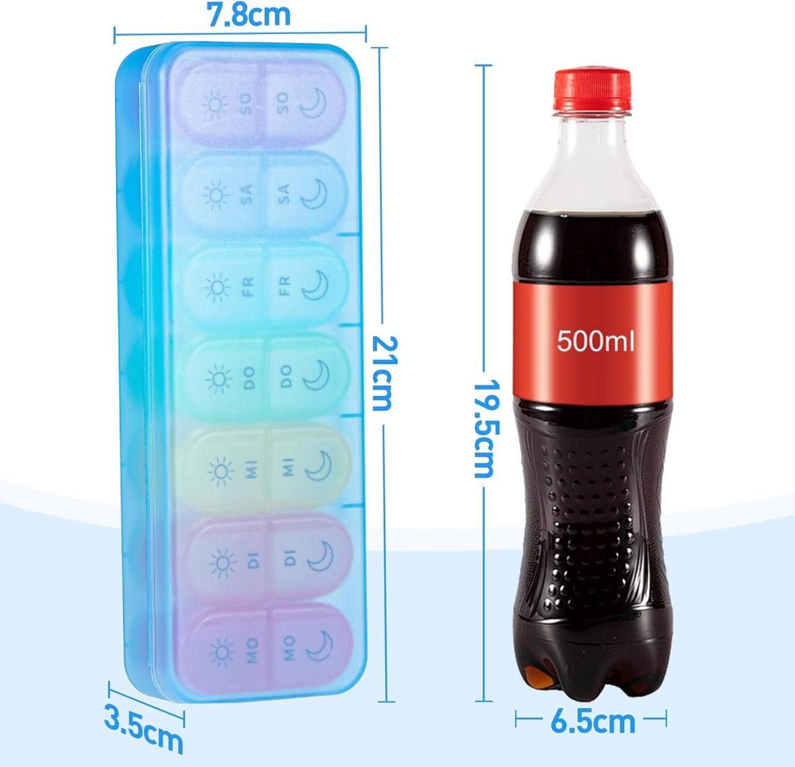 Tablettenbox 7 Tage 2 Fächer Groß Medikamentenbox Pillendose Blau