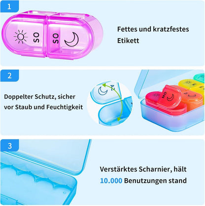 Tablettenbox 7 Tage Pillendose 14 Fächer Blau Tragbar Organizer