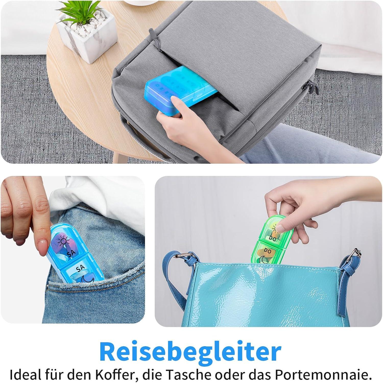 Tablettenbox 7 Tage Medikamentenbox Pillendose 14 Fächer Tragbar Blau