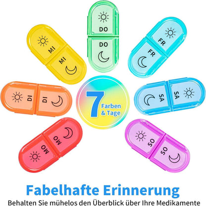 Tablettenbox 7 Tage Pillendose 14 Fächer Blau Tragbar Organizer