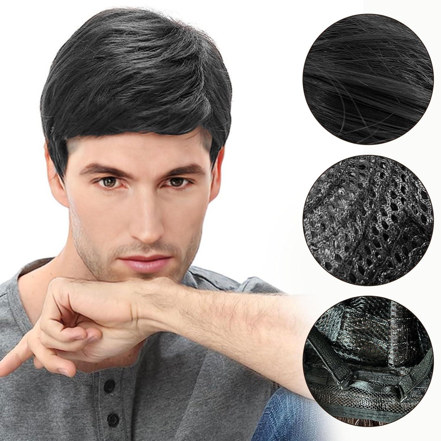 Herren Perücke Schwarz Kurz Layered Wave Pony Cosplay Halloween Party