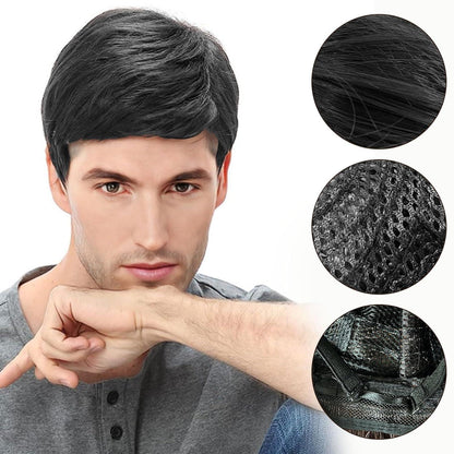 Herren Perücke Schwarz Kurz Layered Wave Pony Cosplay Halloween Party
