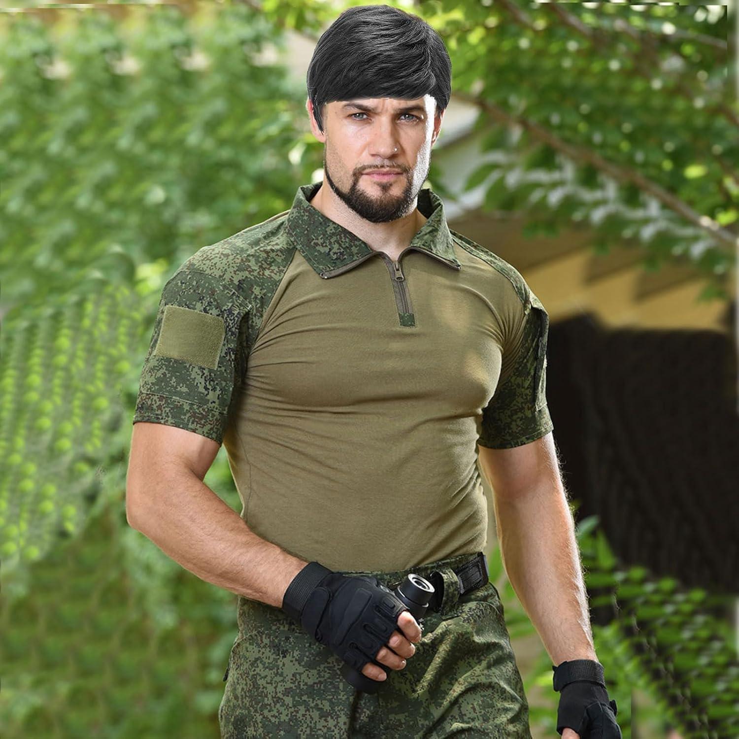 Herren Perücke Schwarz Kurz Layered Wave mit Pony Cosplay Halloween