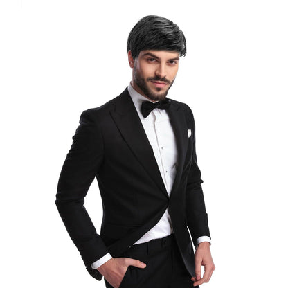 Schwarze Herren Kurzhaarperücke Wave Layered mit Pony Halloween Cosplay
