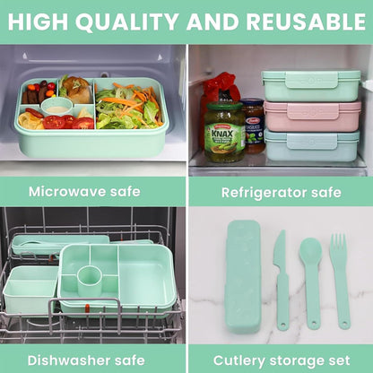 Bugucat Lunchbox Kinder mit Besteckset, 1300ml, BPA-frei
