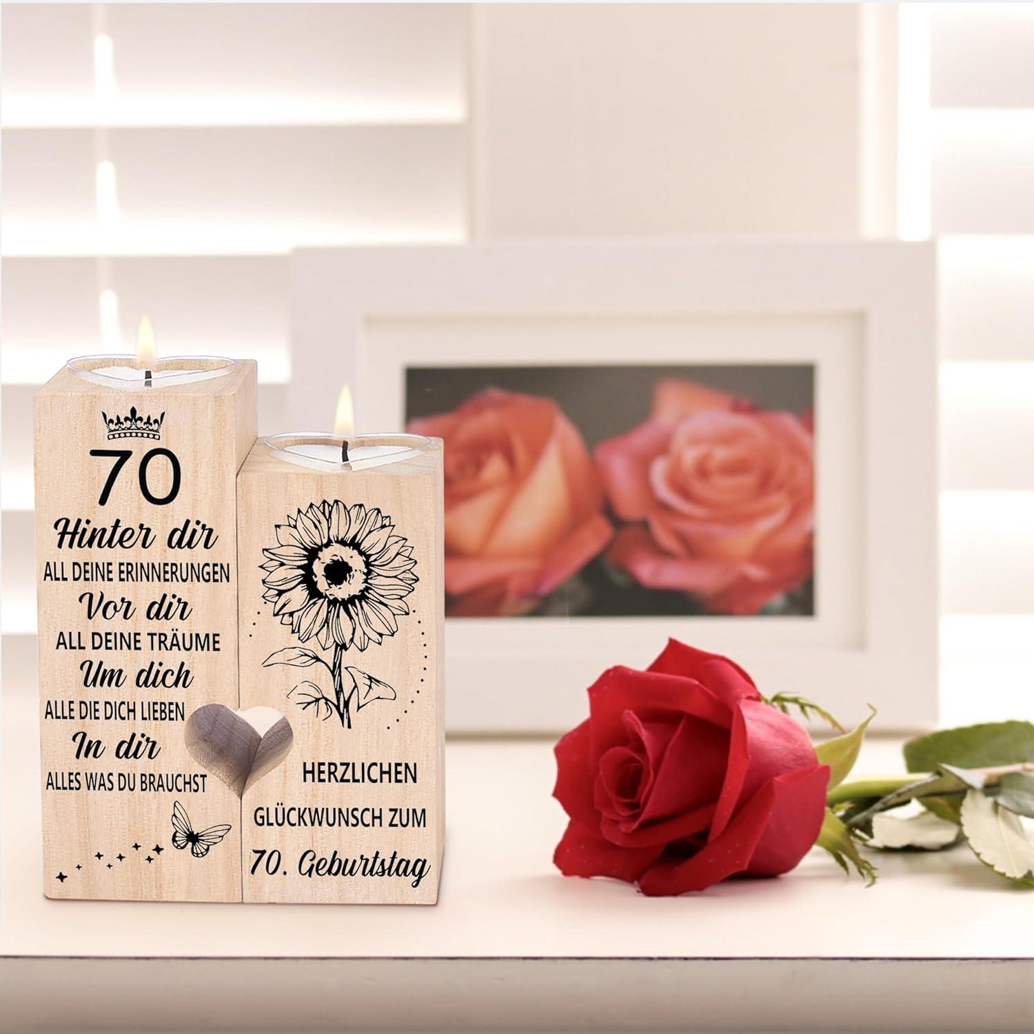 Kerzenhalter Holz Herzform 70. Geburtstag Deko Geschenk Frau