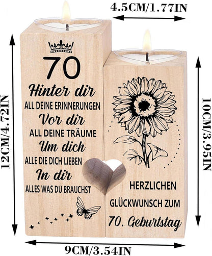 Kerzenständer 70 Geburtstag Frau Mann Geschenk Teelichthalter Holz