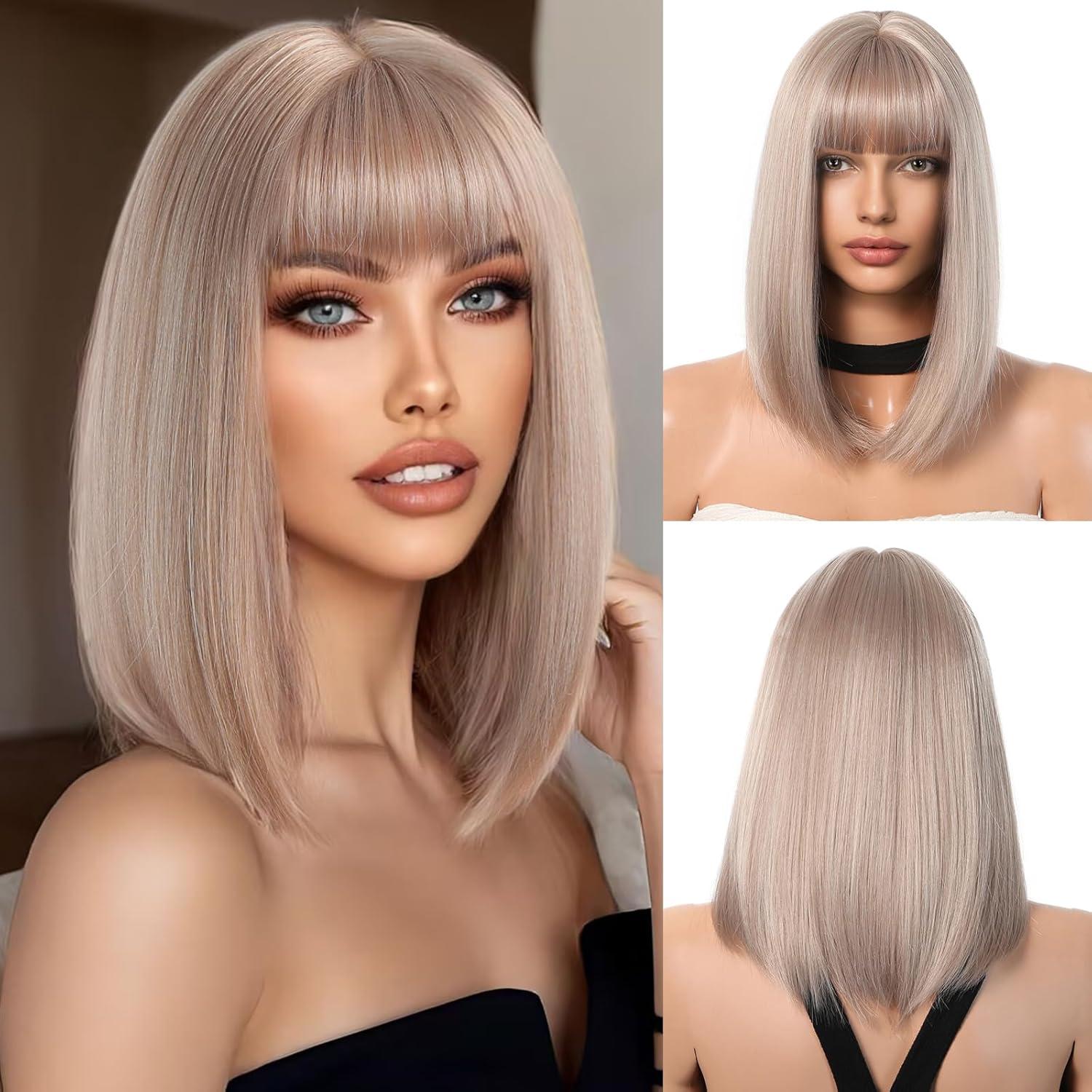 Aschblond Bob Kurz Gerade Synthetische Haar Perücke Frauen Cosplay