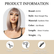 Aschblond Bob Perücke mit Pony Synthetisches Haar für Frauen