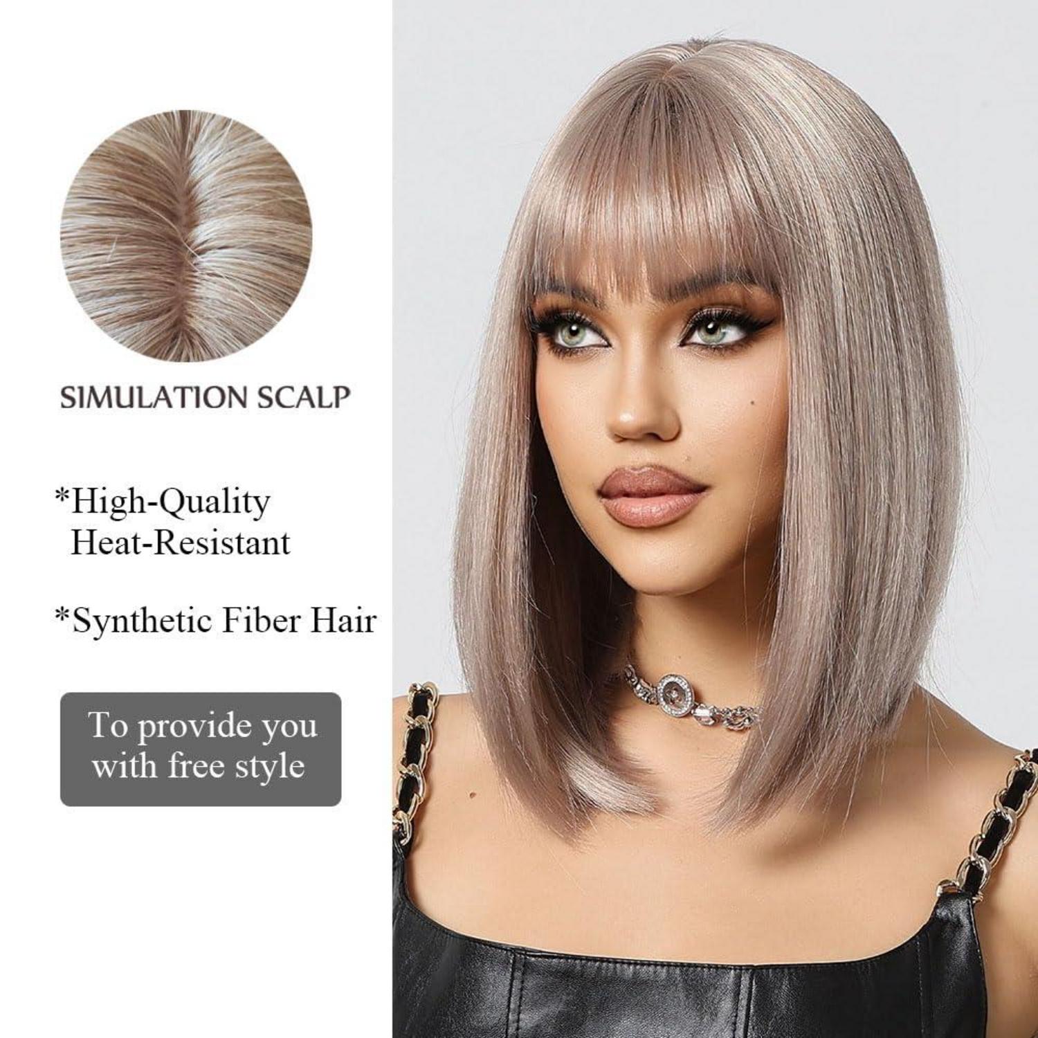 Aschblond Bob Kurz Gerade Synthetische Haar Perücke Frauen Cosplay