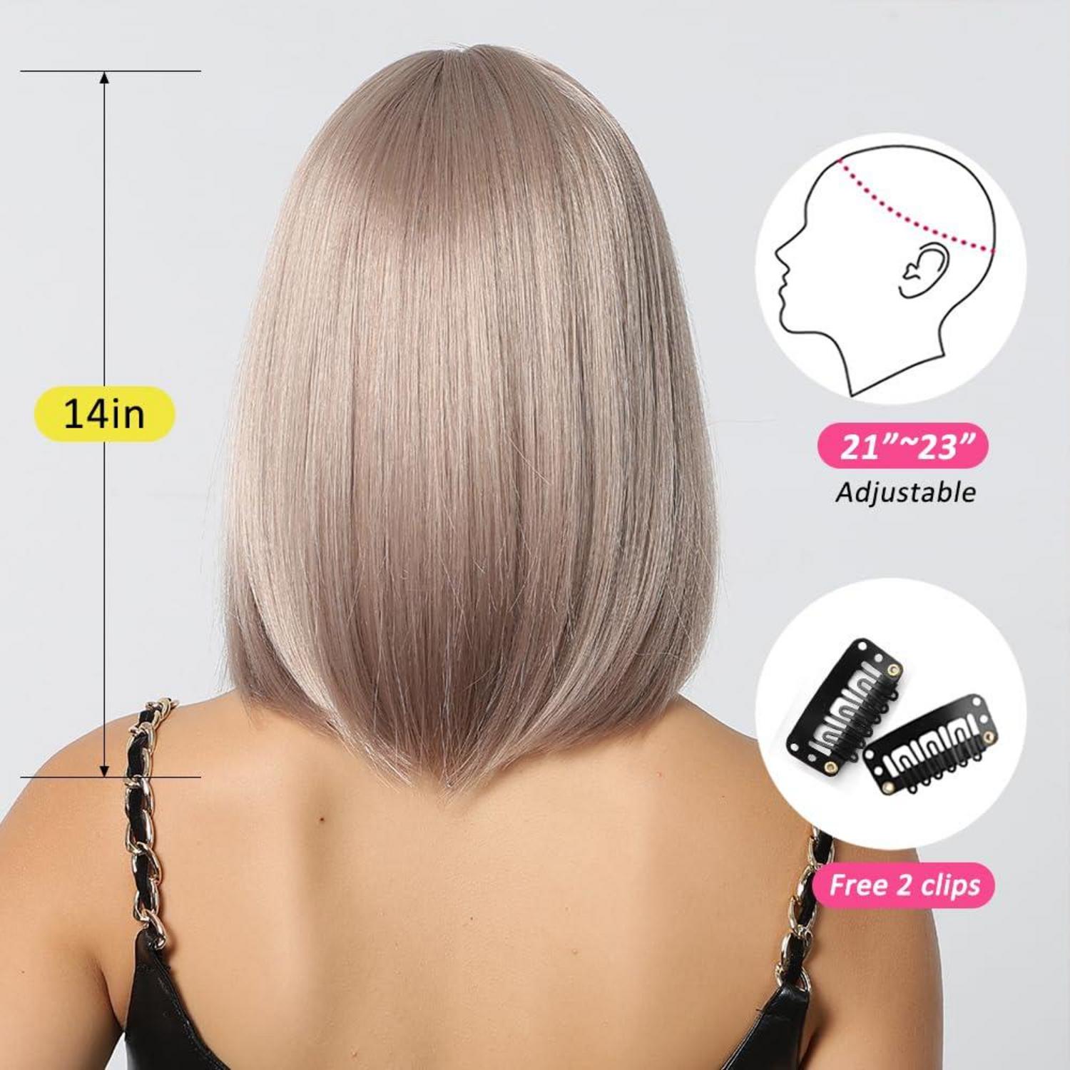 Aschblond Bob Perücke mit Pony Kurz Gerade Synthetisches Haar Cosplay Party Perücke