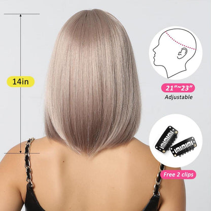 Aschblond Bob Perücke mit Pony Kurz Gerade Synthetisches Haar Cosplay Party Perücke