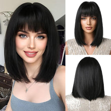 Schwarze Bob Perücke mit Pony für Frauen - Kurz und gerade