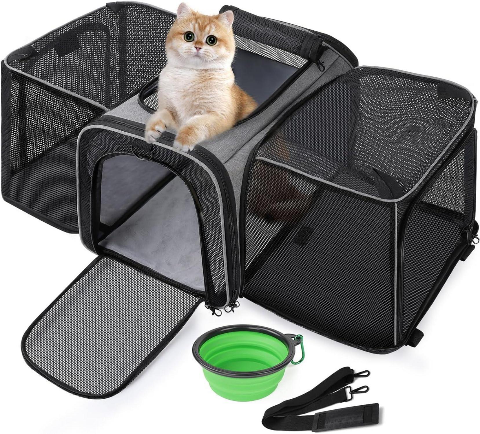 Pecute Erweiterbare Katzentransportbox für 2 Katzen Hund Welpen