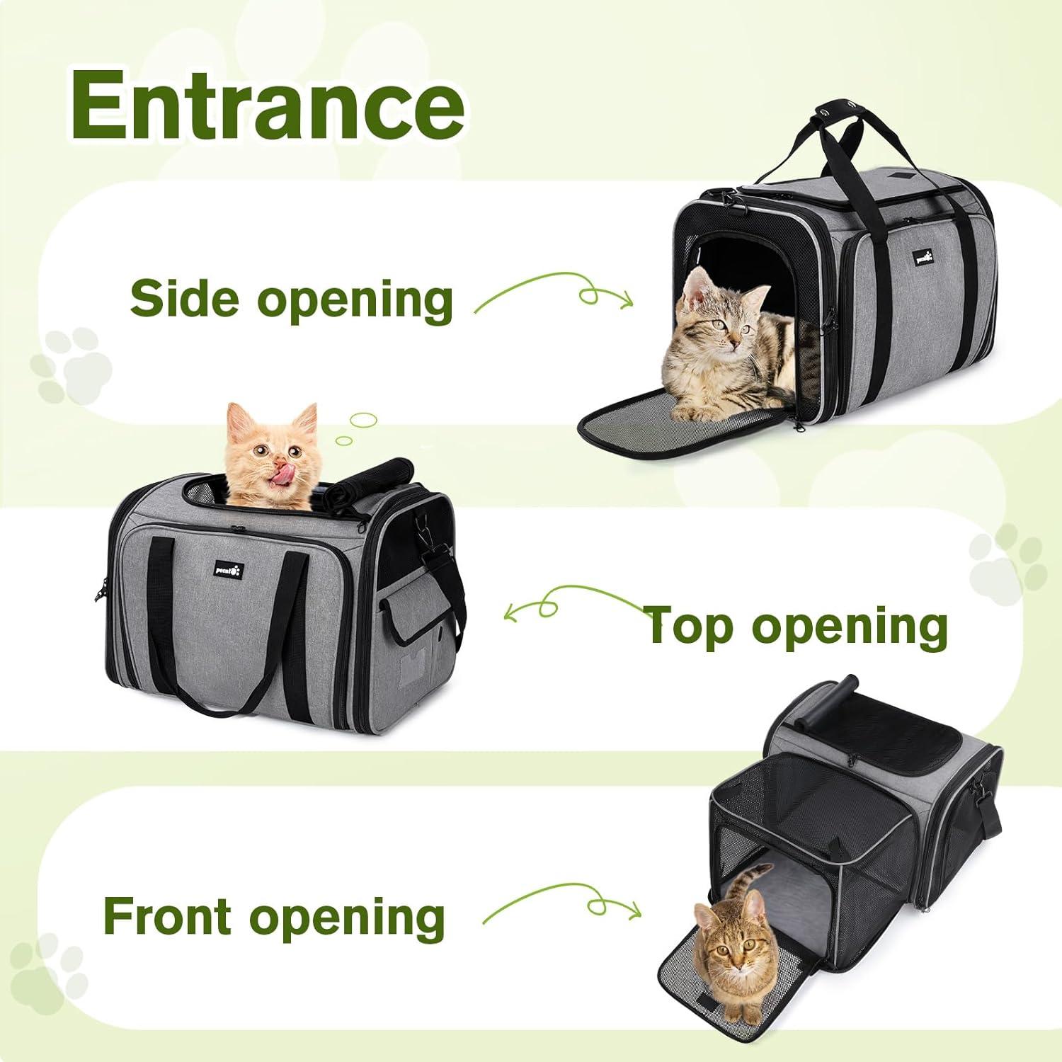 Pecute Große Katzentransportbox 48x33x34cm Erweiterbar für 2 Katzen Hund