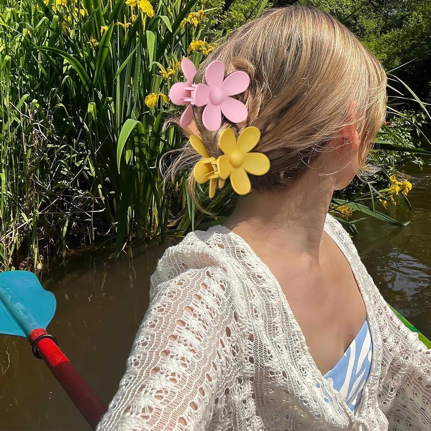 Kavya Haarklammer Blume Groß Rutschfest 8 Stück Damen Flower Hair Clip