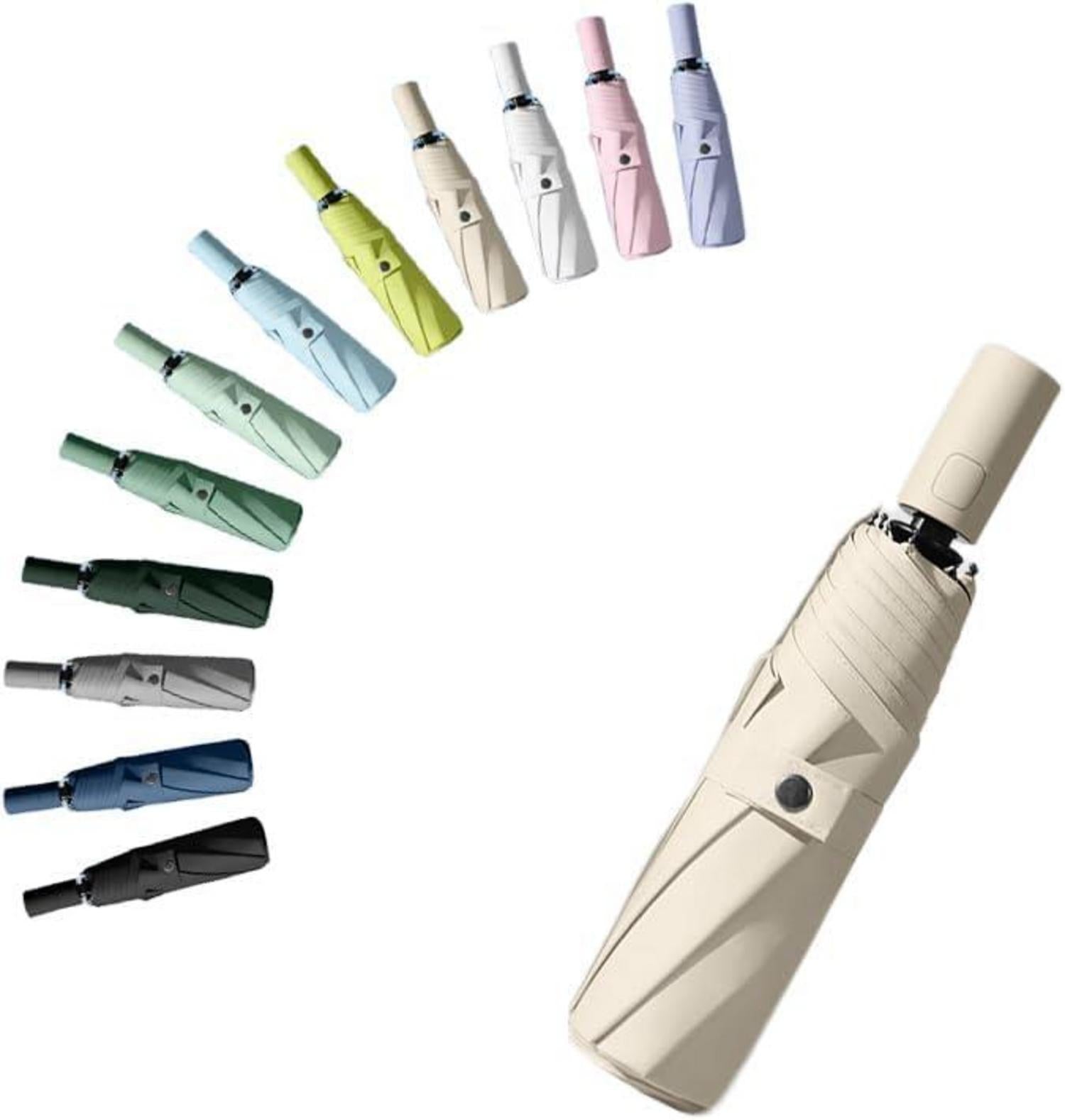 Faltender Regenschirm 8 Rippen UV Schutz Automatik Taschenschirm Beige