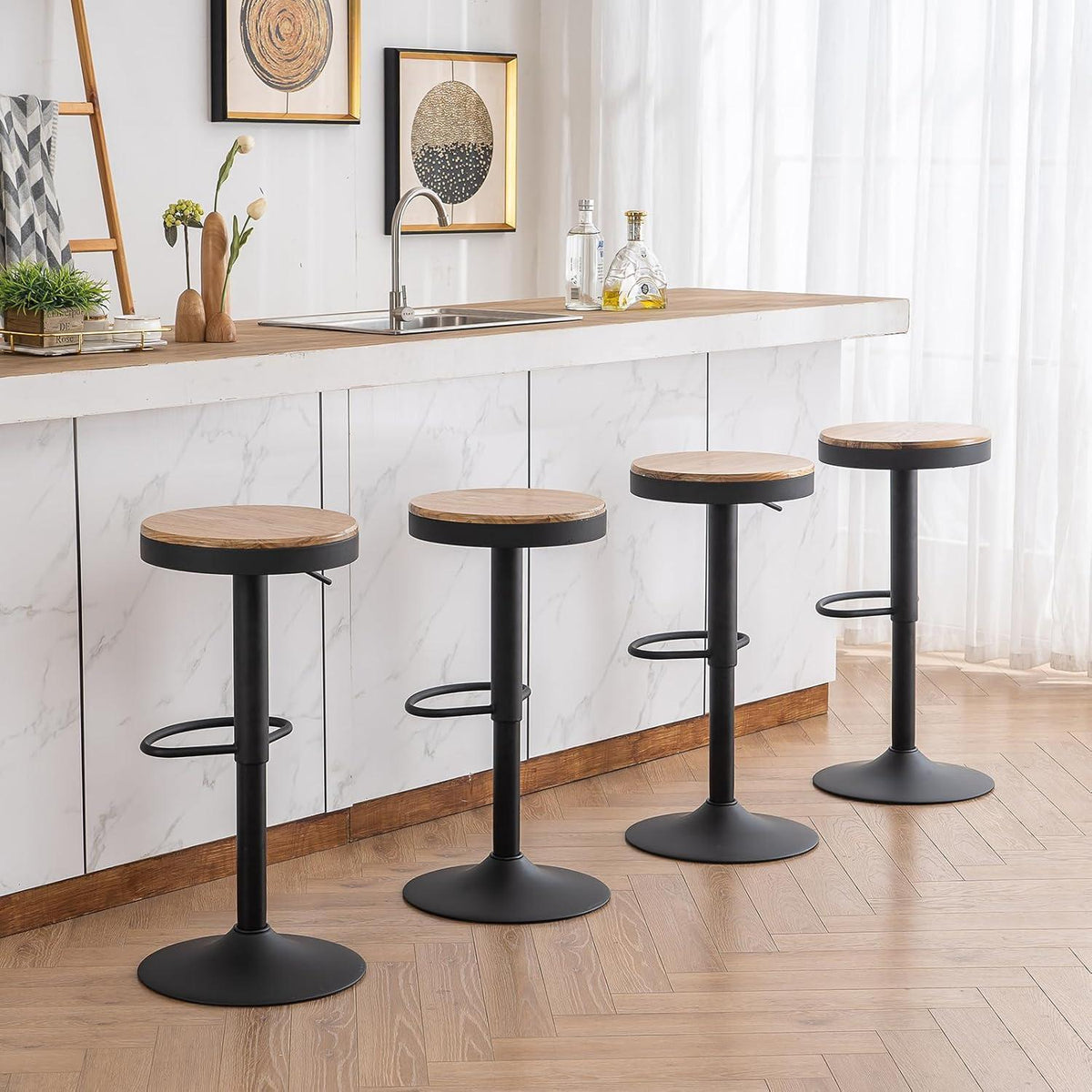 YOUNIKE Barhocker 2er Set, Höhenverstellbar & Schwenkbar Schwarz