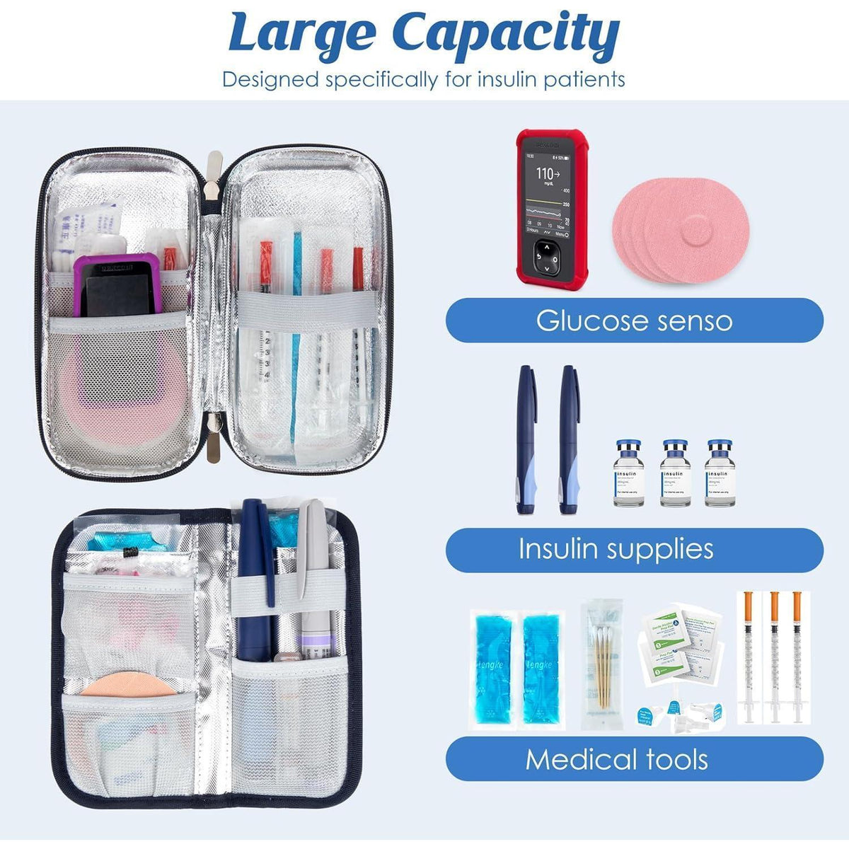 Insulinkühltasche Reise Diabetiker Tasche mit 2 Kühlakkus