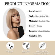 Dunkelblonde Bob Perücke mit Pony Synthetisches Haar für