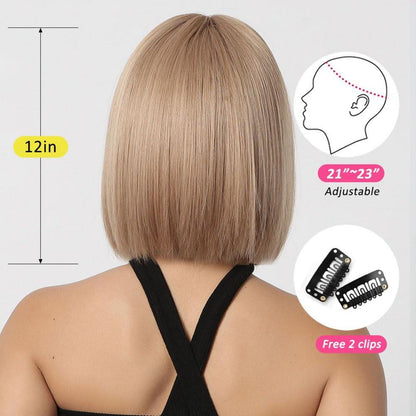 Dunkelblonde Bob Perücke mit Pony Kurz Synthetisches Haar für Frauen Cosplay Party - Blond