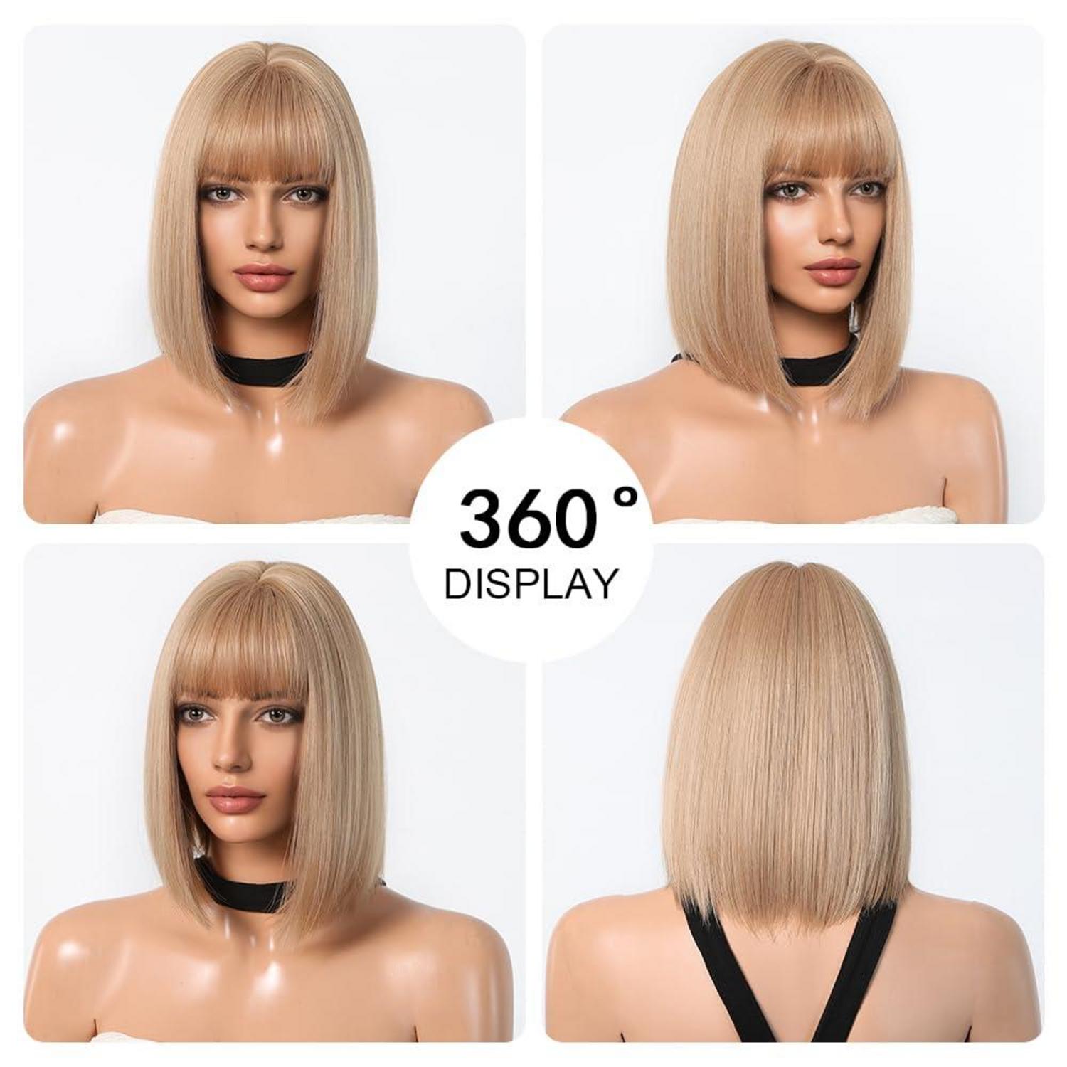 Dunkelblonde Bob Perücke mit Pony Synthetisches Haar Cosplay Party