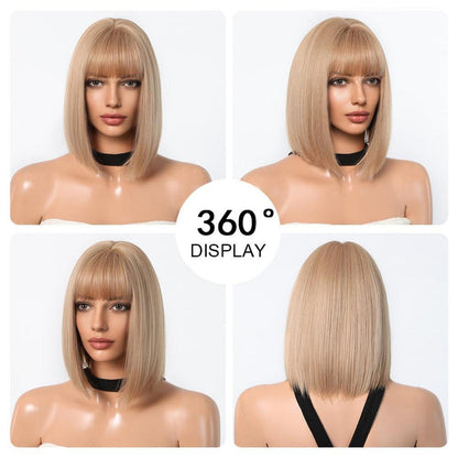 Dunkelblonde Bob Perücke mit Pony Synthetisches Haar Cosplay Party