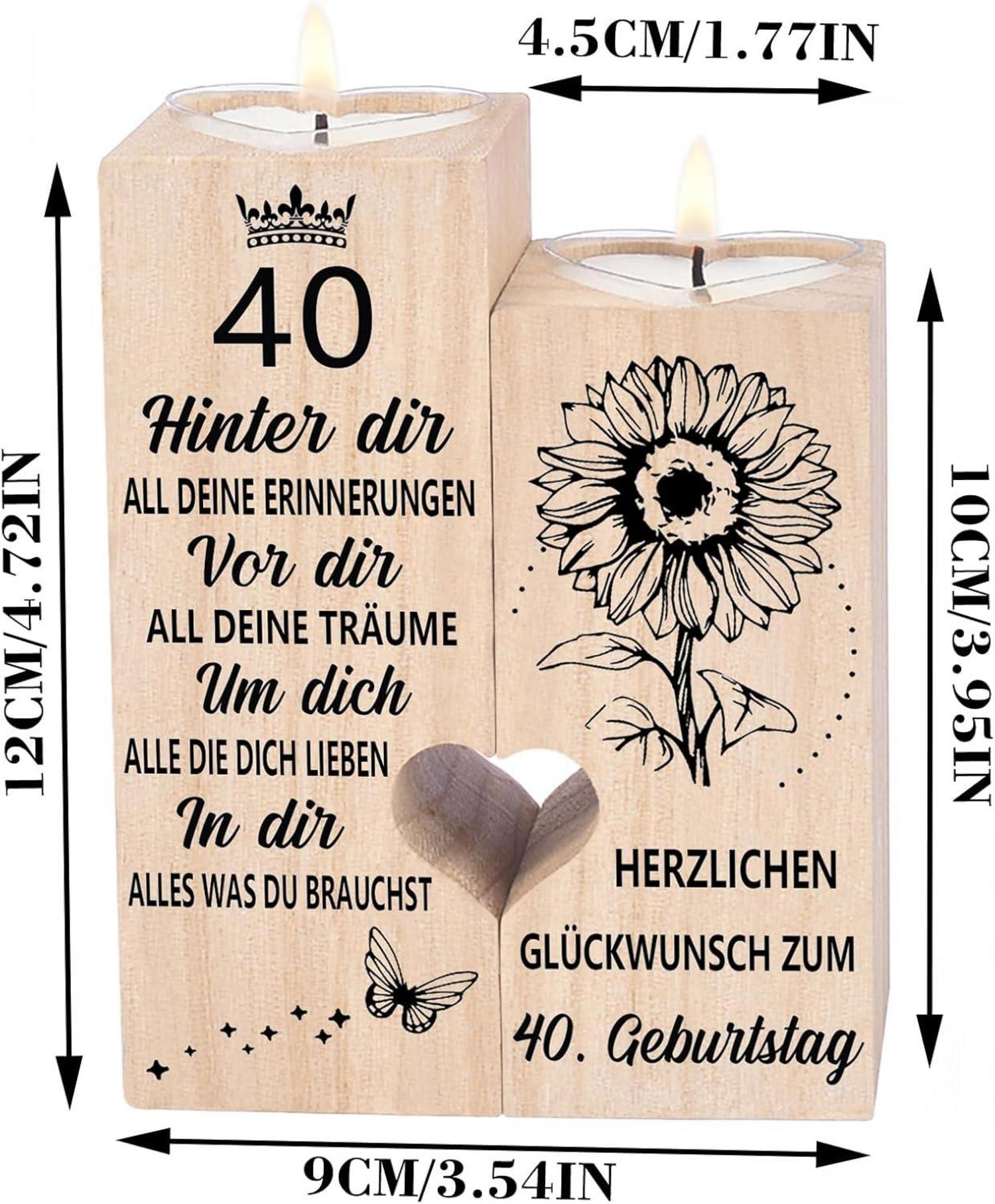 40. Geburtstag Frauen Kerzenhalter Holz Lasergravur Herzform